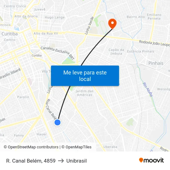 R. Canal Belém, 4859 to Unibrasil map