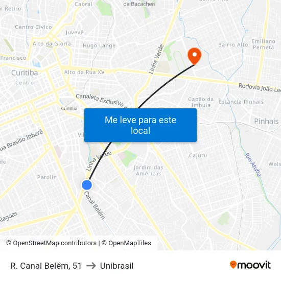 R. Canal Belém, 51 to Unibrasil map