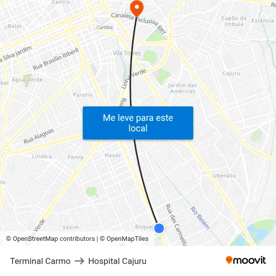 Terminal Carmo to Hospital Cajuru map