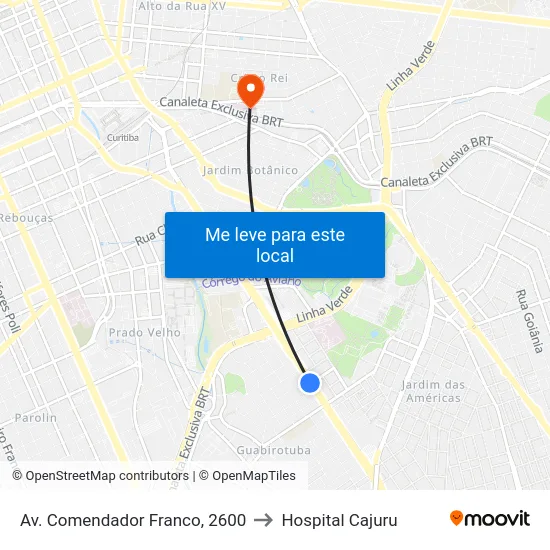 Av. Comendador Franco, 2600 to Hospital Cajuru map