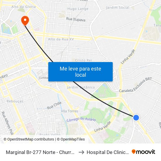 Marginal Br-277 Norte - Churrascaria Marumbi to Hospital De Clinicas Da Ufpr map