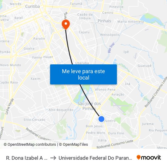 R. Dona Izabel A Redentora, 2636 to Universidade Federal Do Paraná Campus Centro Politécnico map