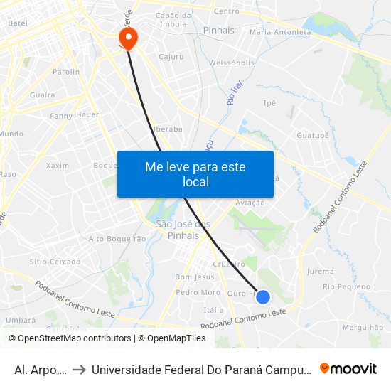 Al. Arpo, 2304 to Universidade Federal Do Paraná Campus Centro Politécnico map