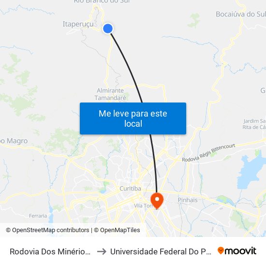 Rodovia Dos Minérios (Pr 092) - Trevo Itaperuçu to Universidade Federal Do Paraná Campus Centro Politécnico map