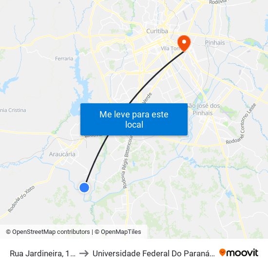 Rua Jardineira, 1409 - Cras Tupy to Universidade Federal Do Paraná Campus Centro Politécnico map