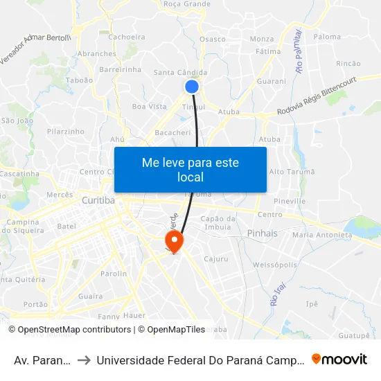 Av. Paraná, 4955 to Universidade Federal Do Paraná Campus Centro Politécnico map