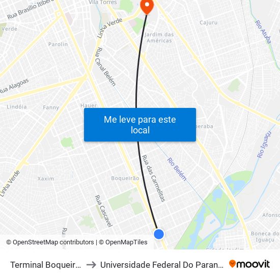 Terminal Boqueirão (Madrugueiro) to Universidade Federal Do Paraná Campus Centro Politécnico map