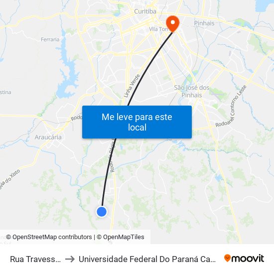 Rua Travessa Pien, 56 to Universidade Federal Do Paraná Campus Centro Politécnico map