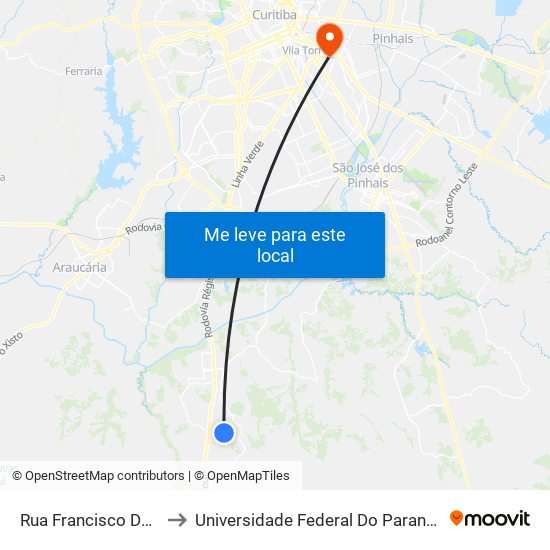 Rua Francisco Da C Machado, 514 to Universidade Federal Do Paraná Campus Centro Politécnico map