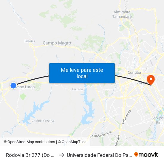 Rodovia Br 277 (Do Café) - Passarela Rivabem to Universidade Federal Do Paraná Campus Centro Politécnico map
