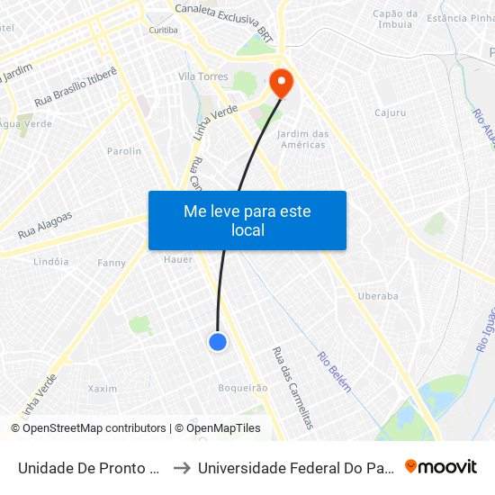 Unidade De Pronto Atendimento - Boqueirão to Universidade Federal Do Paraná Campus Centro Politécnico map