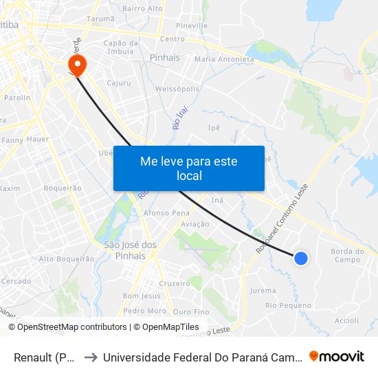 Renault (Portaria 2) to Universidade Federal Do Paraná Campus Centro Politécnico map