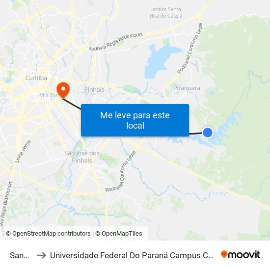 Sanepar to Universidade Federal Do Paraná Campus Centro Politécnico map