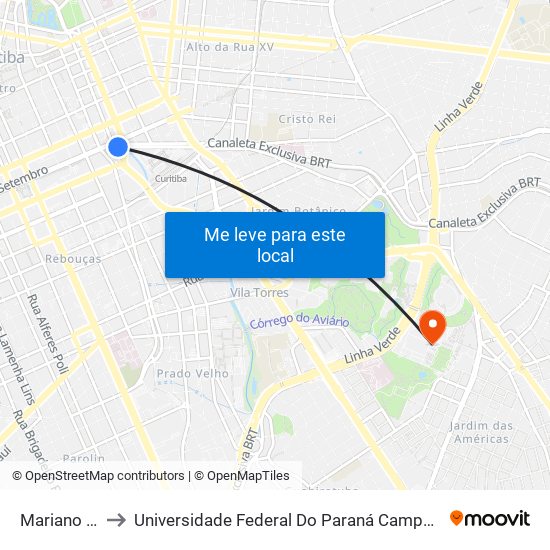 Mariano Torres to Universidade Federal Do Paraná Campus Centro Politécnico map