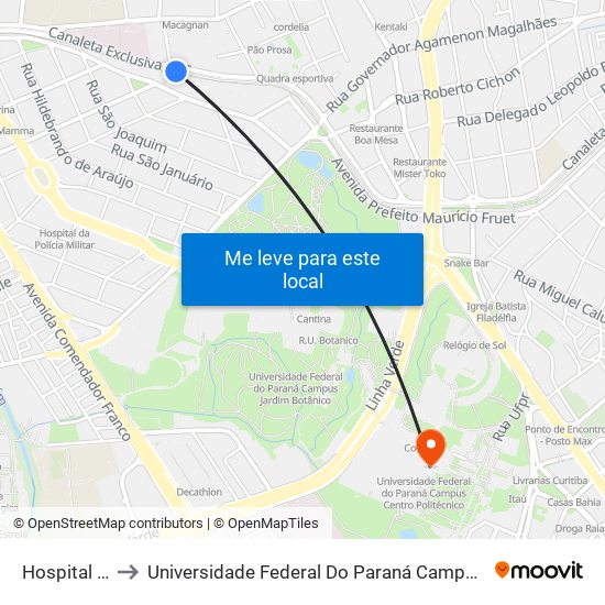 Hospital Cajuru to Universidade Federal Do Paraná Campus Centro Politécnico map