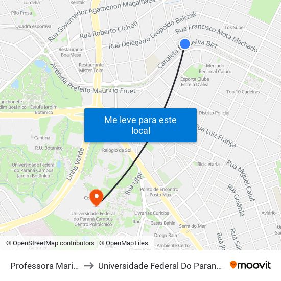 Professora Maria Aguiar Teixeira to Universidade Federal Do Paraná Campus Centro Politécnico map