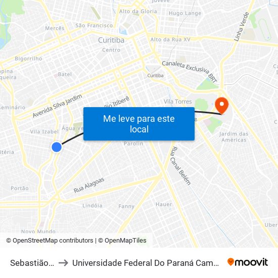 Sebastião Paraná to Universidade Federal Do Paraná Campus Centro Politécnico map