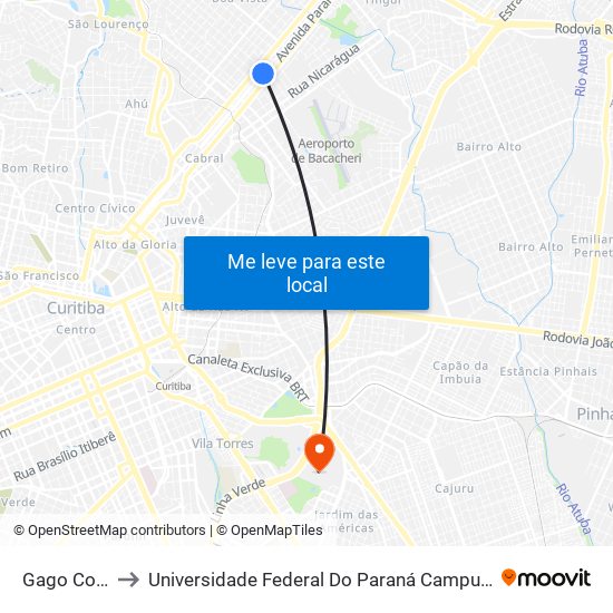 Gago Coutinho to Universidade Federal Do Paraná Campus Centro Politécnico map