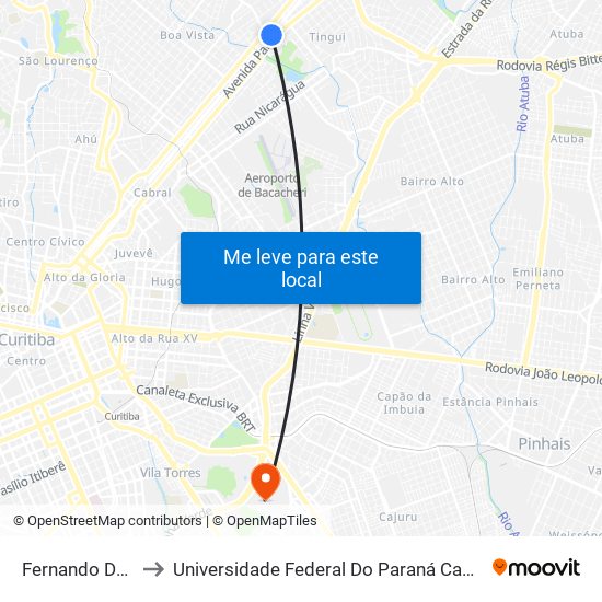Fernando De Noronha to Universidade Federal Do Paraná Campus Centro Politécnico map