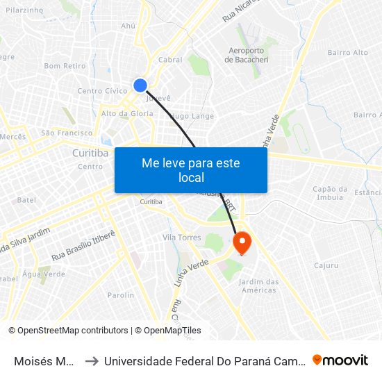 Moisés Marcondes to Universidade Federal Do Paraná Campus Centro Politécnico map