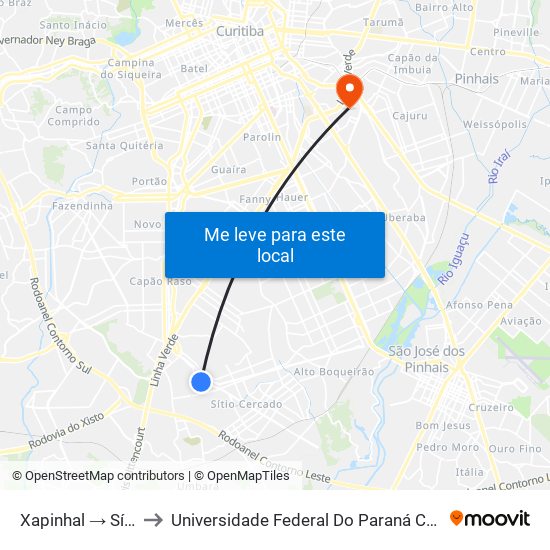 Xapinhal → Sítio Cercado to Universidade Federal Do Paraná Campus Centro Politécnico map