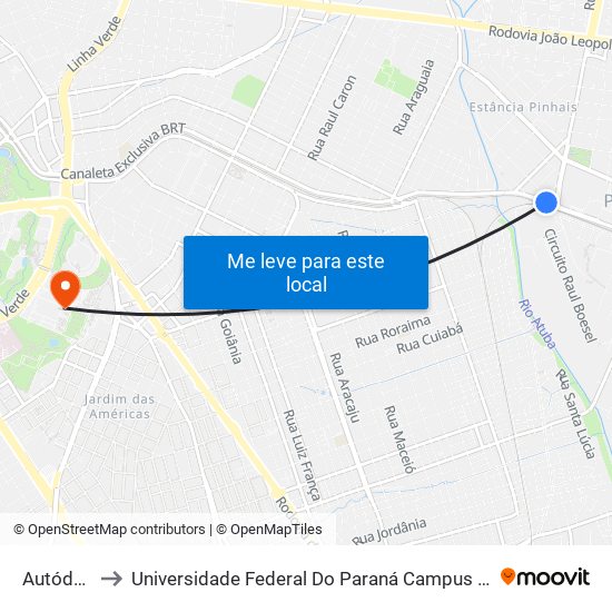 Autódromo to Universidade Federal Do Paraná Campus Centro Politécnico map