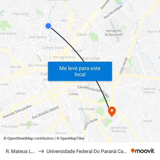 R. Mateus Leme, 2800 to Universidade Federal Do Paraná Campus Centro Politécnico map