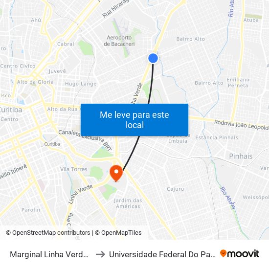 Marginal Linha Verde Norte - Fagundes Varela to Universidade Federal Do Paraná Campus Centro Politécnico map