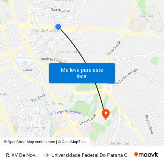 R. XV De Novembro, 2700 to Universidade Federal Do Paraná Campus Centro Politécnico map