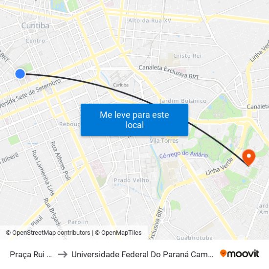 Praça Rui Barbosa to Universidade Federal Do Paraná Campus Centro Politécnico map
