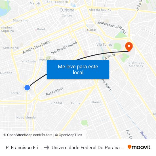 R. Francisco Frischmann, 820 to Universidade Federal Do Paraná Campus Centro Politécnico map