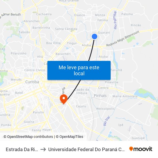 Estrada Da Ribeira, 1511 to Universidade Federal Do Paraná Campus Centro Politécnico map