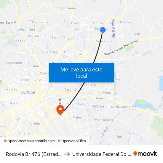 Rodovia Br 476 (Estrada Da Ribeira) - Colombo Shopping to Universidade Federal Do Paraná Campus Centro Politécnico map
