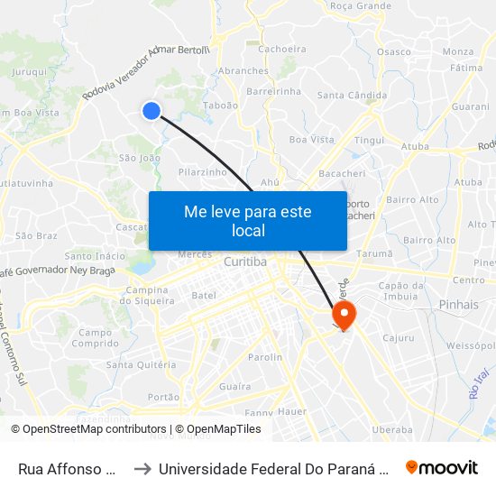 Rua Affonso Mathuzcewski to Universidade Federal Do Paraná Campus Centro Politécnico map