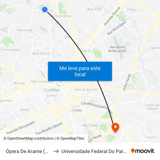Ópera De Arame (Parque Das Pedreiras) to Universidade Federal Do Paraná Campus Centro Politécnico map