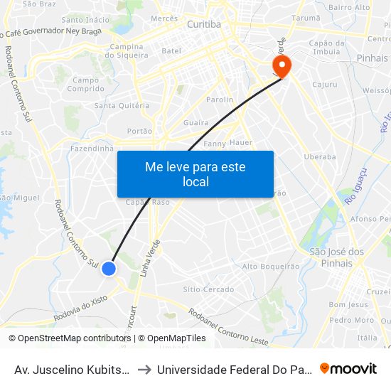 Av. Juscelino Kubitscheck De Oliveira, 12793 to Universidade Federal Do Paraná Campus Centro Politécnico map