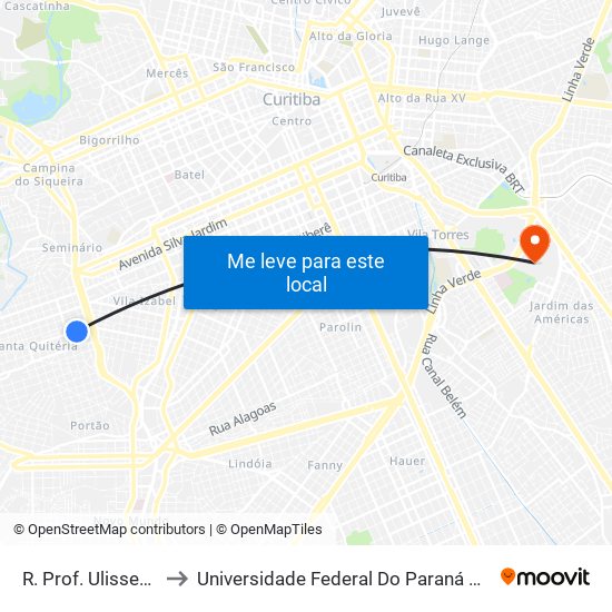 R. Prof. Ulisses Vieira, 1445 to Universidade Federal Do Paraná Campus Centro Politécnico map