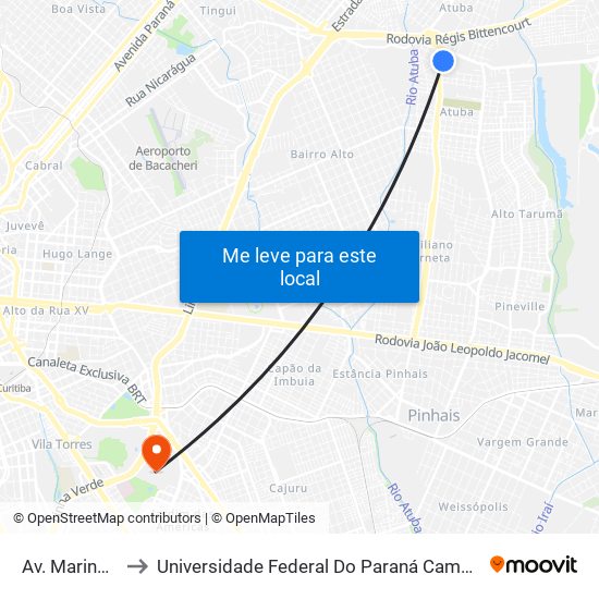 Av. Maringá, 4000 to Universidade Federal Do Paraná Campus Centro Politécnico map