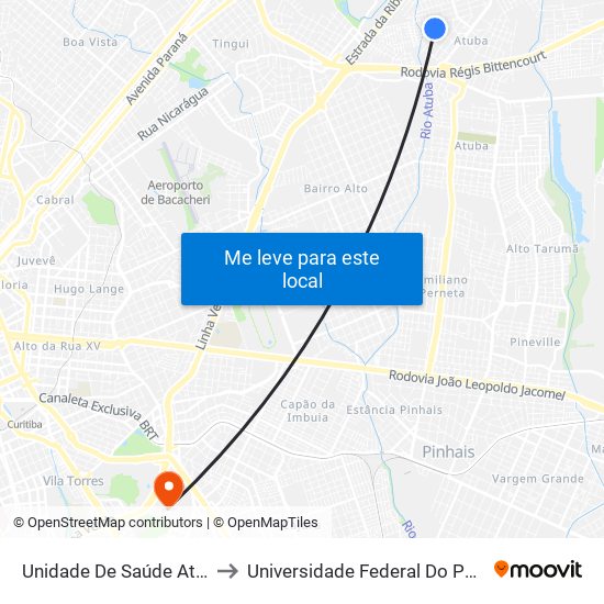 Unidade De Saúde Atuba (R. Roger Bacon, 740) to Universidade Federal Do Paraná Campus Centro Politécnico map