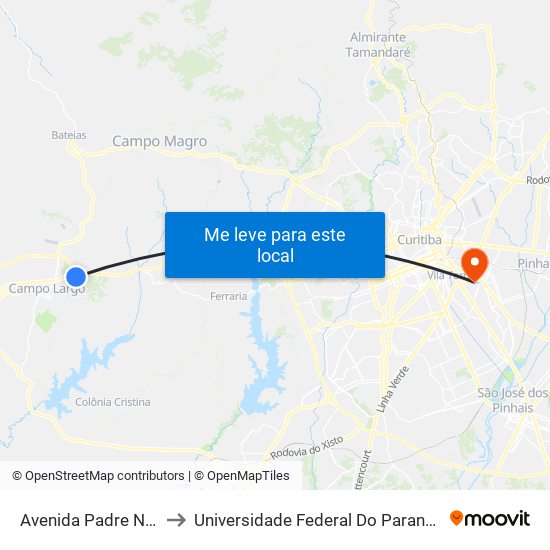 Avenida Padre Natal Pigato, 2265 to Universidade Federal Do Paraná Campus Centro Politécnico map