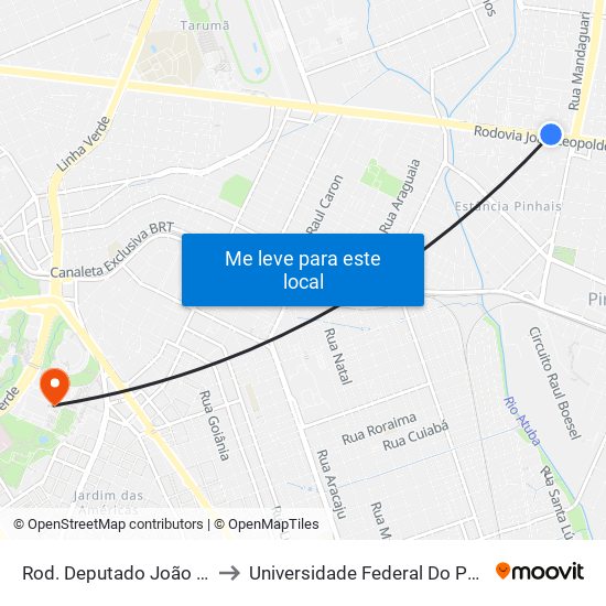 Rod. Deputado João Leopoldo Jacomel, 12753 to Universidade Federal Do Paraná Campus Centro Politécnico map