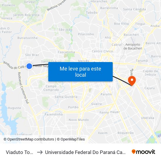 Viaduto Toaldo Túlio to Universidade Federal Do Paraná Campus Centro Politécnico map