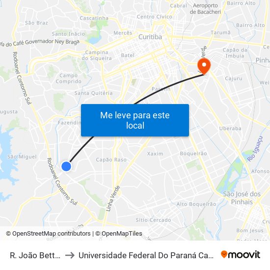 R. João Bettega, 5800 to Universidade Federal Do Paraná Campus Centro Politécnico map