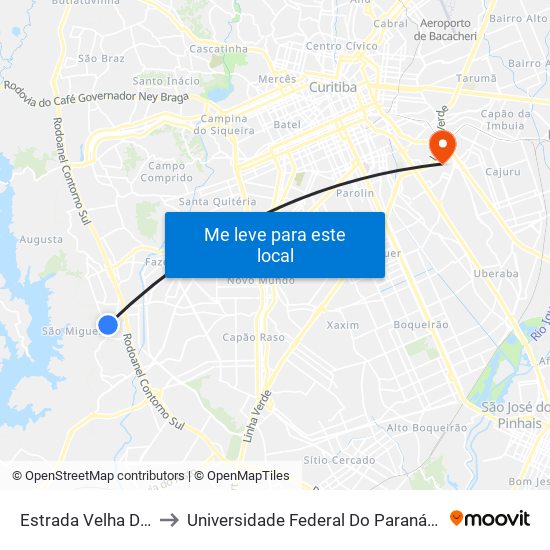 Estrada Velha Do Barigui, 3030 to Universidade Federal Do Paraná Campus Centro Politécnico map