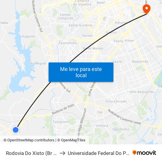 Rodovia Do Xisto (Br 476) - Viaduto Sobre Pr 423 to Universidade Federal Do Paraná Campus Centro Politécnico map