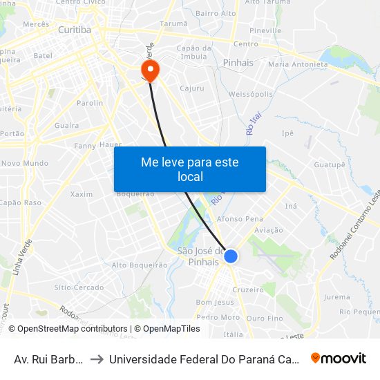 Av. Rui Barbosa, 7969 to Universidade Federal Do Paraná Campus Centro Politécnico map
