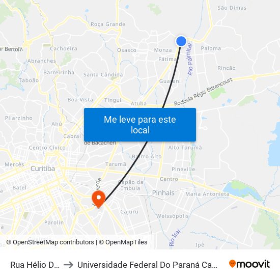 Rua Hélio Dalprá, 46 to Universidade Federal Do Paraná Campus Centro Politécnico map