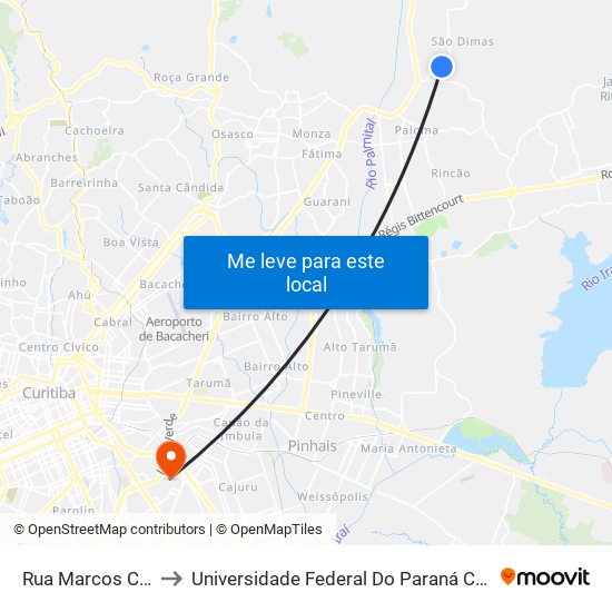 Rua Marcos Cardoso, 700 to Universidade Federal Do Paraná Campus Centro Politécnico map
