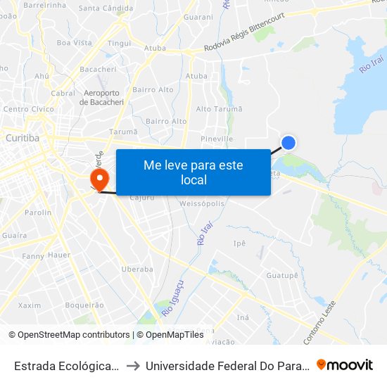 Estrada Ecológica De Pinhais, 708-802 to Universidade Federal Do Paraná Campus Centro Politécnico map