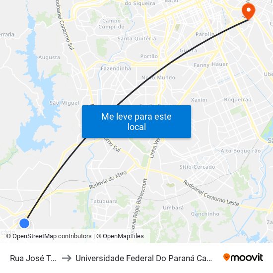 Rua José Tyrka, 291 to Universidade Federal Do Paraná Campus Centro Politécnico map